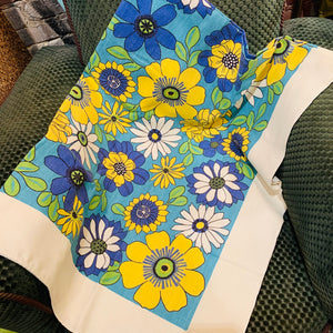 1960s Linen Flower Power Tablecloth