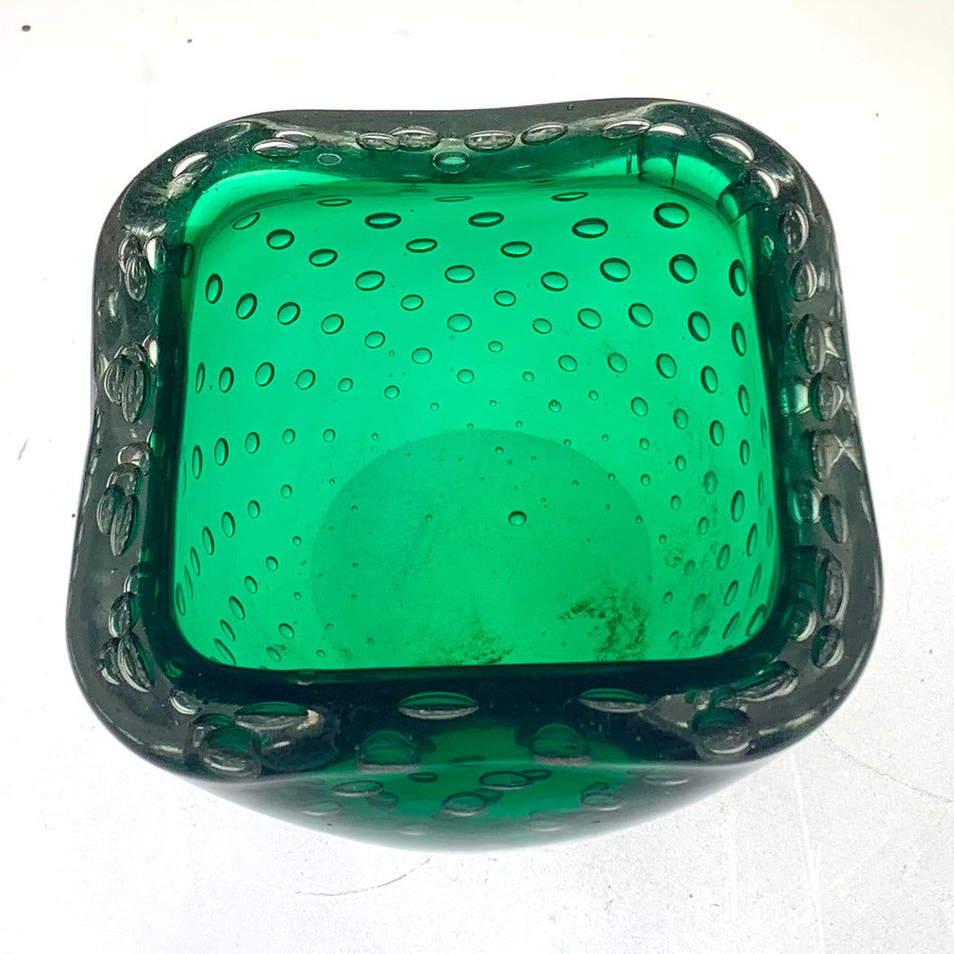 Green Bubbled Glass Trinket Dish