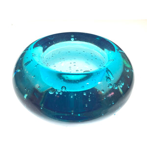 Turquoise Bubbled Glass Tea Light Holder