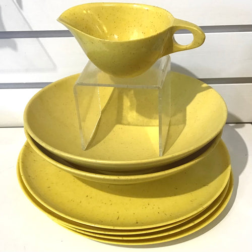 Vintage Yellow Speckled Melmac Dishes