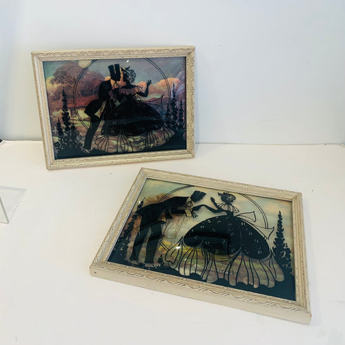 1920s Silhouette Reverse Paintings on Convex Glass
