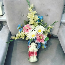Load image into Gallery viewer, Vintage Royal Copley Farm Girl Vase with 1960s Fake Flowers