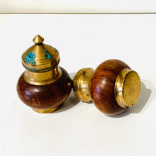 Load image into Gallery viewer, Wood and Brass Salt &amp; Pepper Set