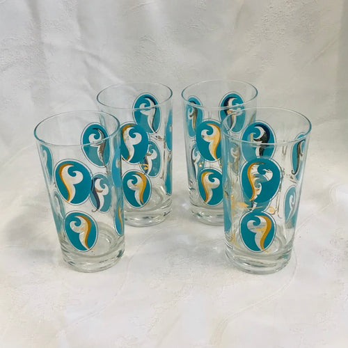 Set of 4 Turquoise & Gold Tumblers