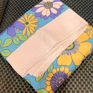 1960s Linen Flower Power Tablecloth