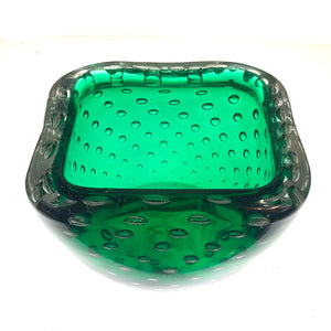Green Bubbled Glass Trinket Dish