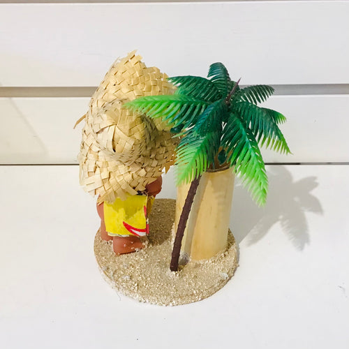 1960s Sun Bunny Sassy Hawaiian Doll with Bamboo Vase & Palm Tree