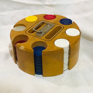 Vintage Poker Chips with Caddy