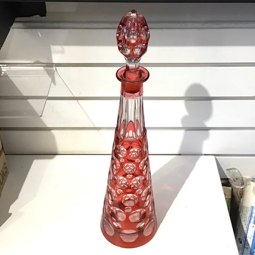 Vintage Bohemian Cranberry Crystal Decanter