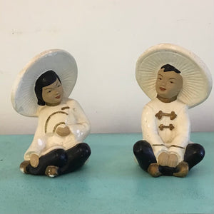 Vintage Chalkware Chinese Figurine Pair