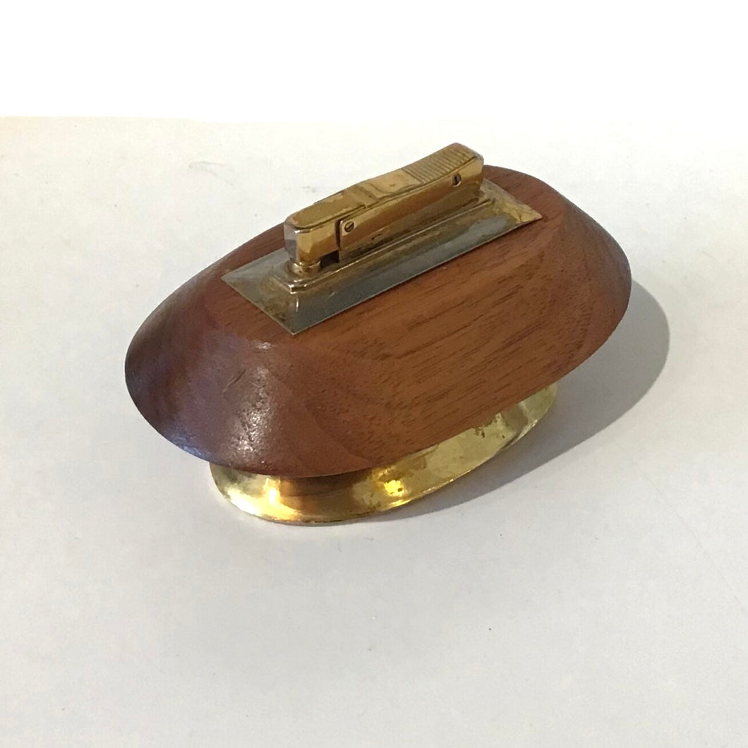 Vintage Brass & Wood Table Lighter