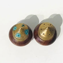 Load image into Gallery viewer, Vintage Brass and Wood Salt &amp;  Set