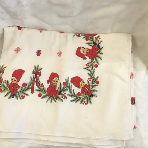 Vintage Elf & Pixie Christmas Tablecloth
