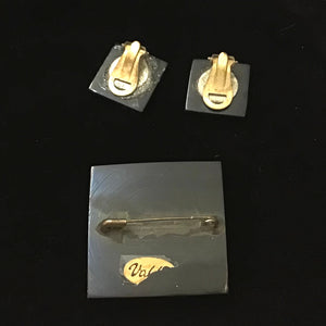Mod Op Art Brooch and Clip On Earrings Set