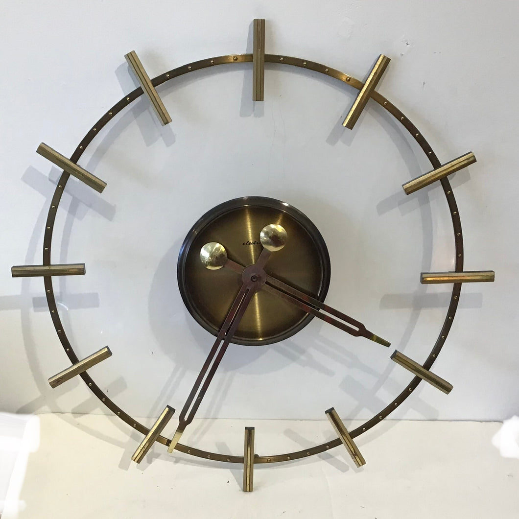 1960s MCM Brass & Acrylic Wall Clock