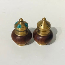 Load image into Gallery viewer, Vintage Brass and Wood Salt &amp;  Set