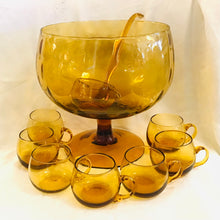 Load image into Gallery viewer, Vintage Amber Glass Punch Bowl Set