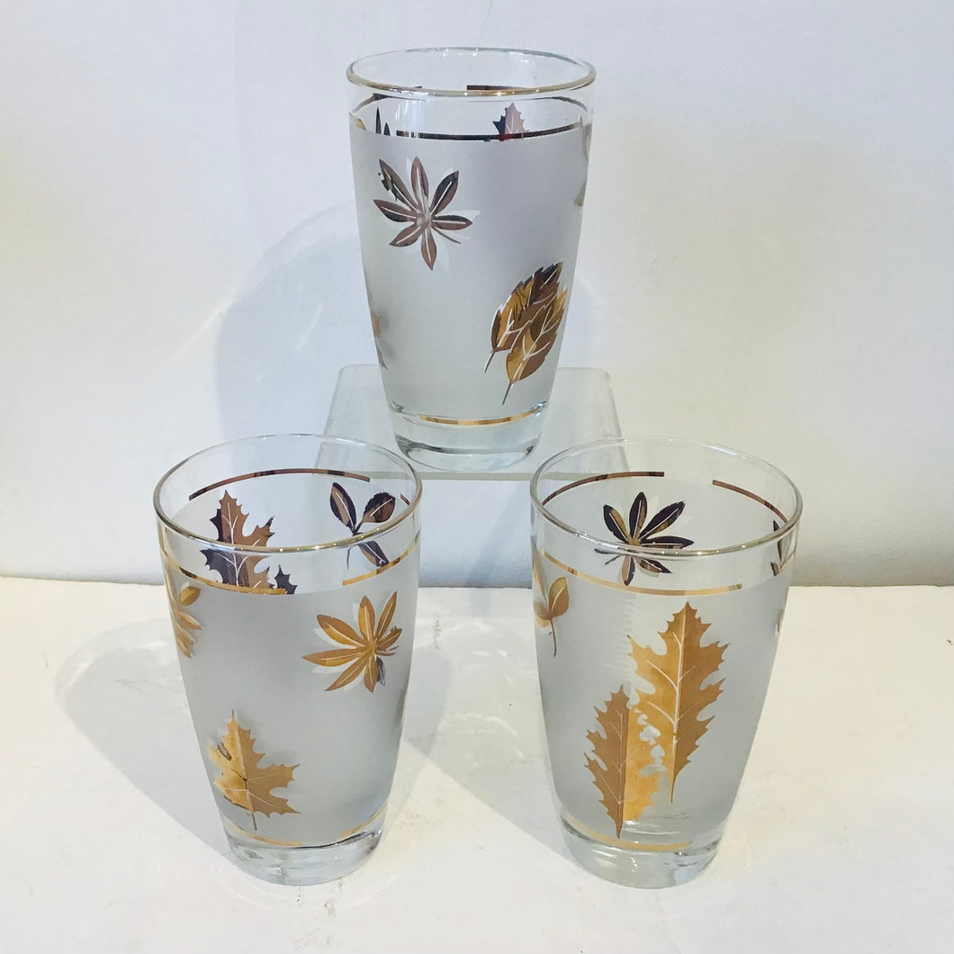 Set of 3 Vintage Foliage Theme Glasses