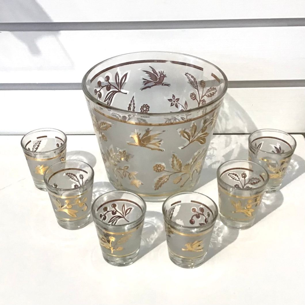 Vintage Ice Bucket & Shotglass Set