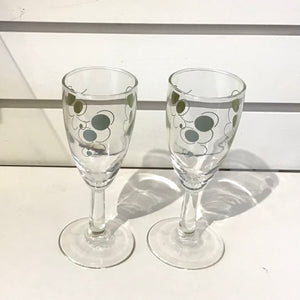 Vintage Federal Glass Green & Gold Dots Cocktail Glasses