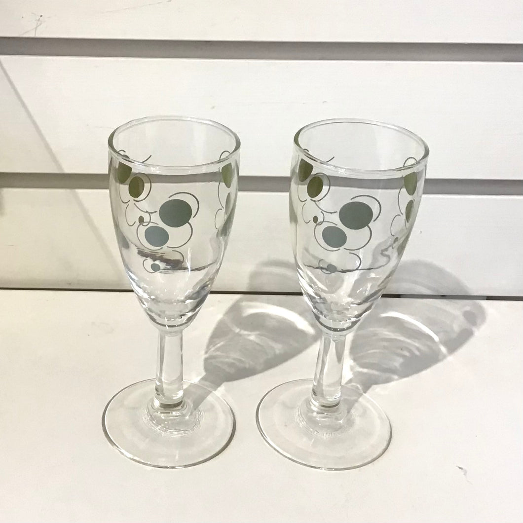 Vintage Federal Glass Green & Gold Dots Cocktail Glasses