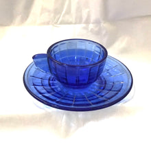 Load image into Gallery viewer, Akro Agate Cobalt Glass Play Time Tea Cup &amp; Saucer