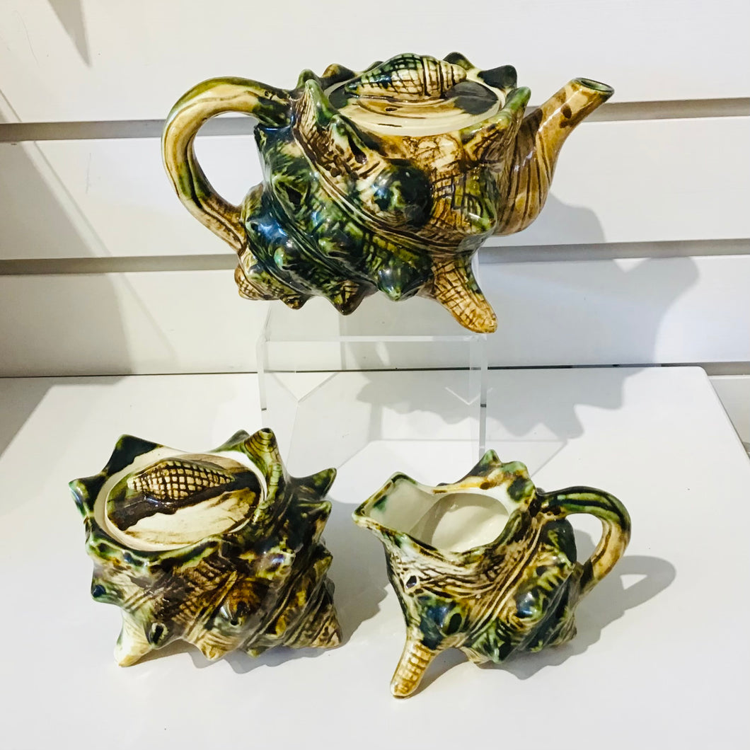 Vintage Majolica Conch Shell Tea Set