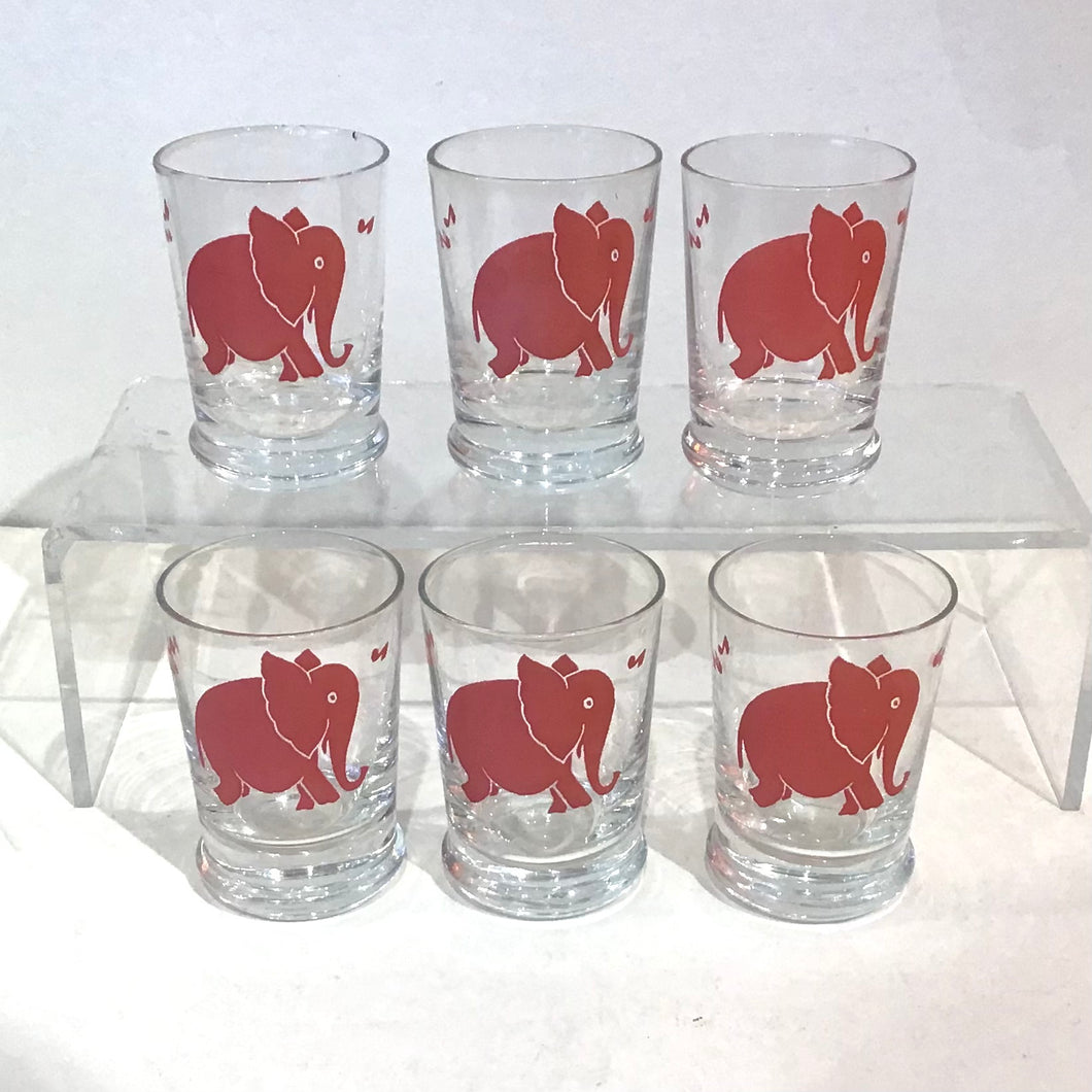 Set of 6 Federal Glass Dancing Pink Elephant Shot Glasses