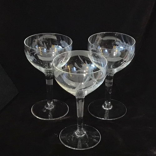 Set of 3 Etched Champagne Coupes
