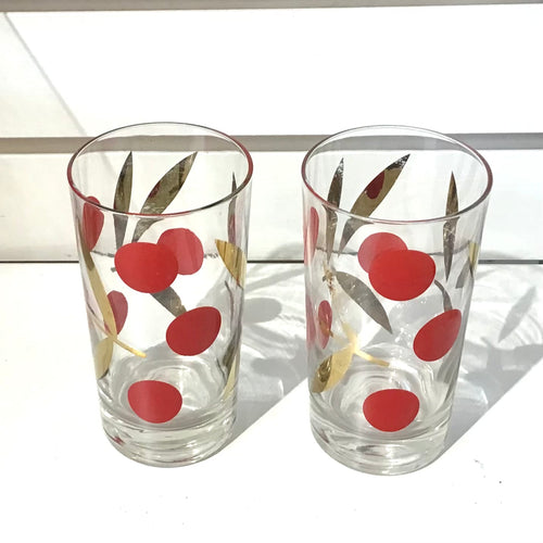 Pair of Cherry Theme Highballs