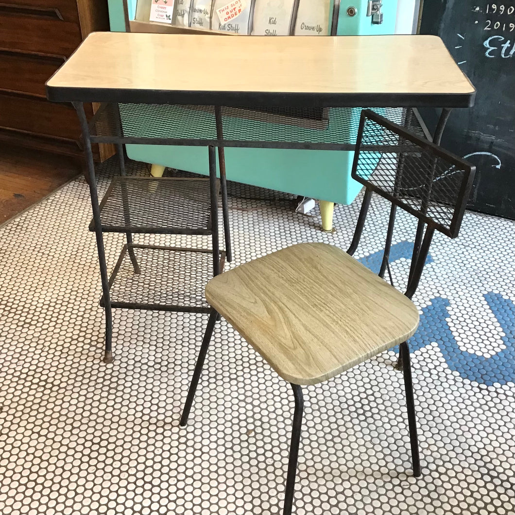 1950s Metal Mesh Desk & Matching Chair