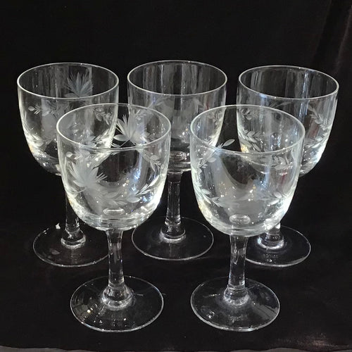 Set of 5 Etched Wine Glasses