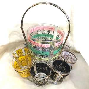 Vintage Cocktail Glasses & Ice Bucket Set