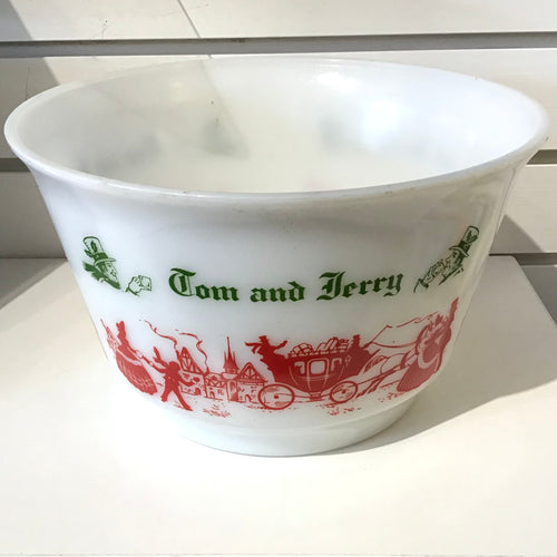 Vintage Tom & Jerry Milk Glass Punch Bowl