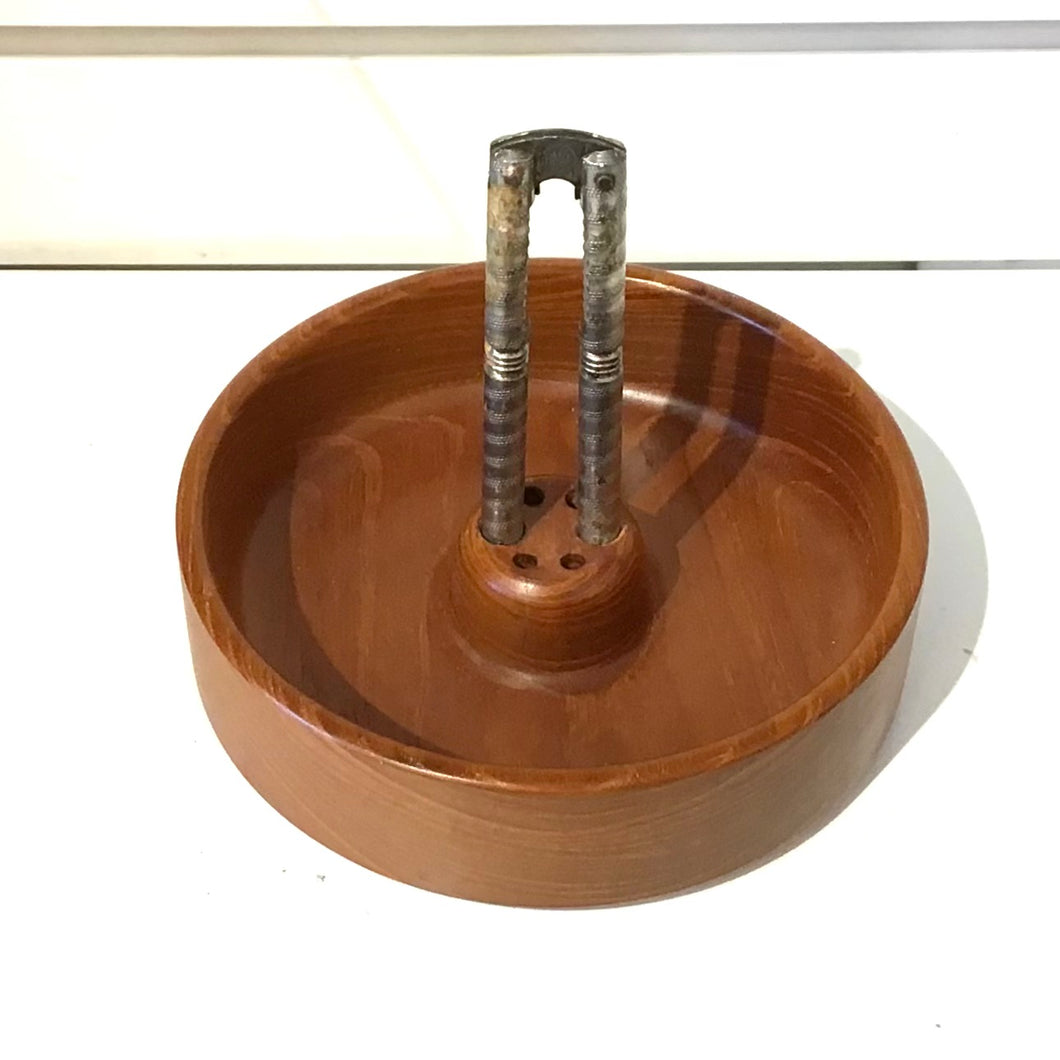 Vintage Teak Wood Nut Bowl with Nutcracker