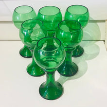 Load image into Gallery viewer, Vintage Hollow Stemmed Green Glass Goblets