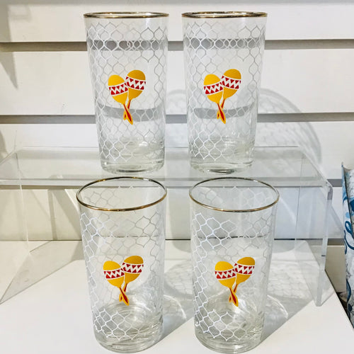 Set of 4 1970s Cutler Maraca Fiesta Highball Glasses