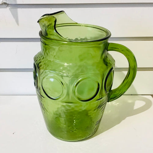 Vintage 1970s Green Glass Pitcher