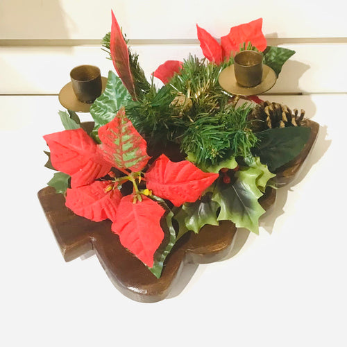 1970s Wooden Christmas Tree Candlestick