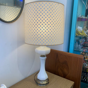 Vintage Milk Glass Lamp with Original Shade