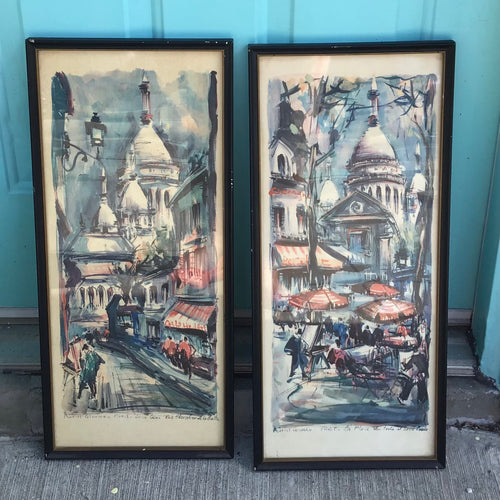 Vintage Marius Girard Paris Scene Watercolours