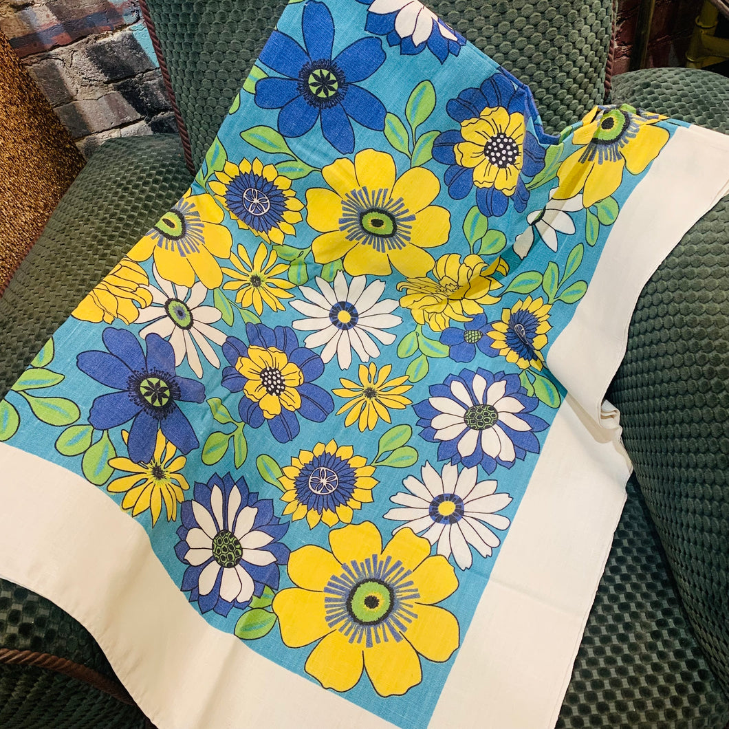 1960s Linen Flower Power Tablecloth