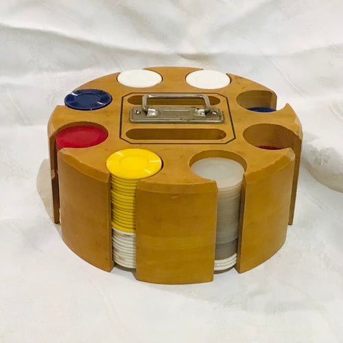 Vintage Poker Chips with Caddy