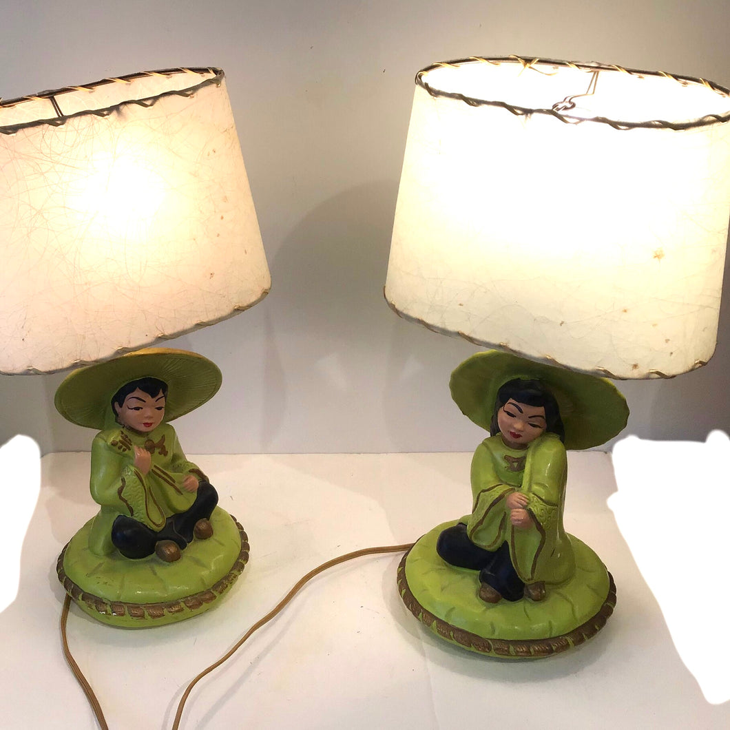 Vintage Chinese Figurine Lamp Pair