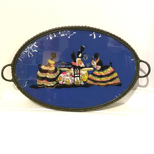 Vintage Reverse Painted Glass Tray