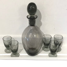 Load image into Gallery viewer, Vintage Smoked Glass Decanter &amp; Aperitif Glasses