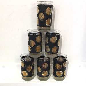Set of 6 Vintage Gold Coin Highball Tumbler Glasses
