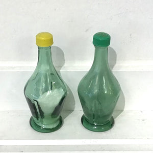 Vintage Green Glass Bottle Salt & Pepper