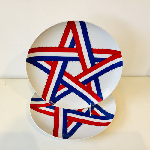 Pair of Red, White & Blue Dinner Plates