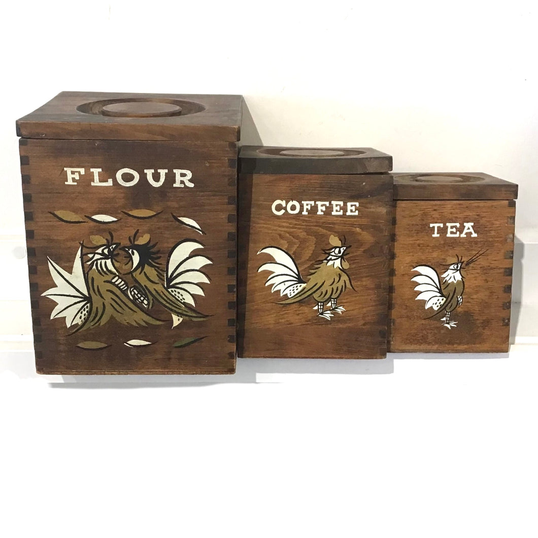 1970s Wood Canister Set